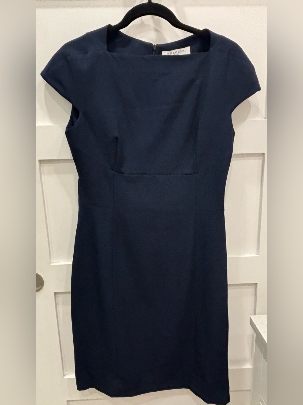 MM Lafleur Navy Cap-Sleeve Midi Sheath Dress
